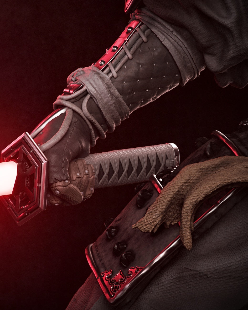 Anakin Ronin statue detail of the armored hand and katana hilt - 3D2Y Shop