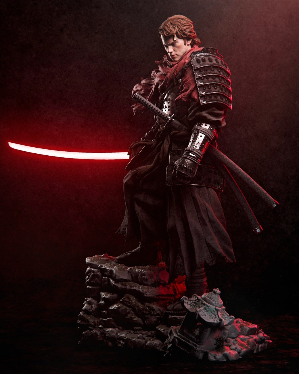 Anakin Ronin Star Wars statue three-quarter view with stone lantern base - 3D2Y Shop