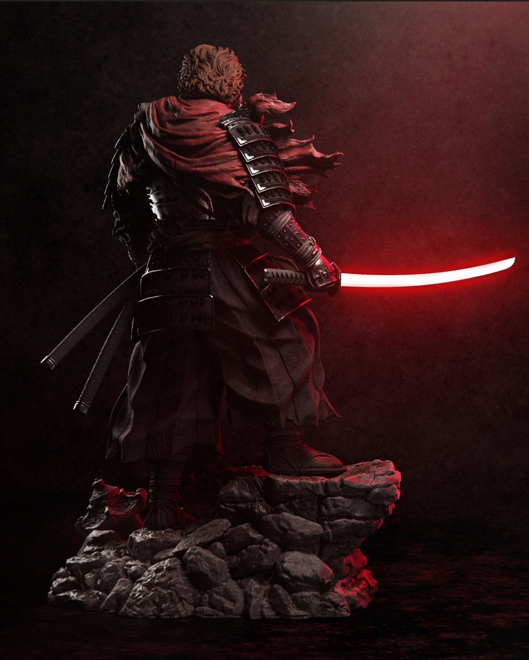 Anakin Ronin Star Wars statue back view with cape and katana - 3D2Y Shop