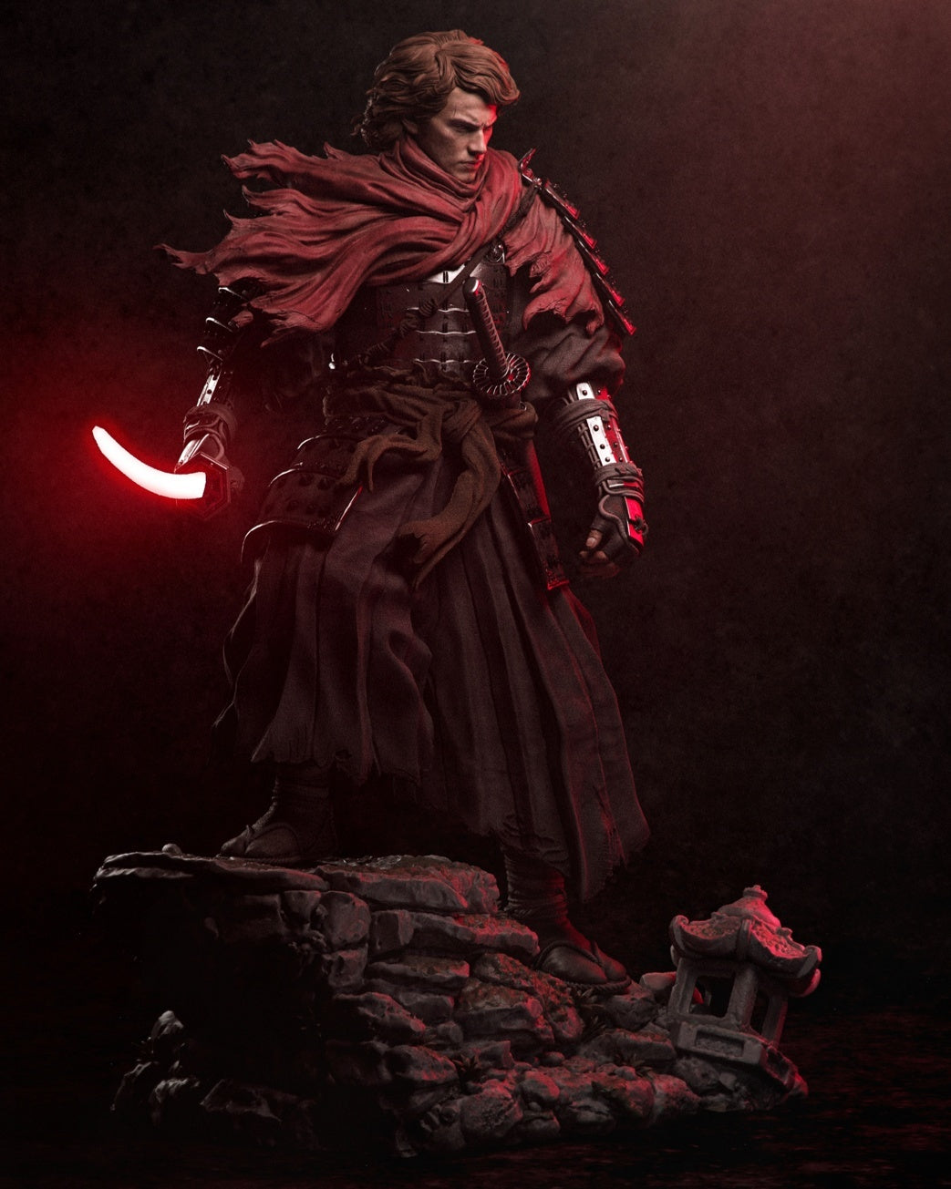 Anakin Ronin Star Wars resin statue side view with red blade - 3D2Y Shop