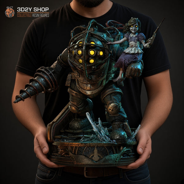 Big Daddy y Little Sister BioShock figura pintada a mano escala 1/4 sujetada en mano - 3D2Y Shop