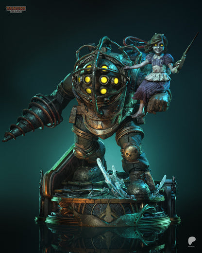 Big Daddy y Little Sister BioShock figura de resina pintada a mano - render 1 - 3D2Y Shop