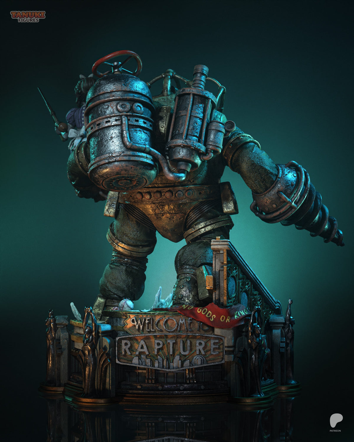 Big Daddy y Little Sister BioShock figura de resina pintada a mano - render 2 - 3D2Y Shop