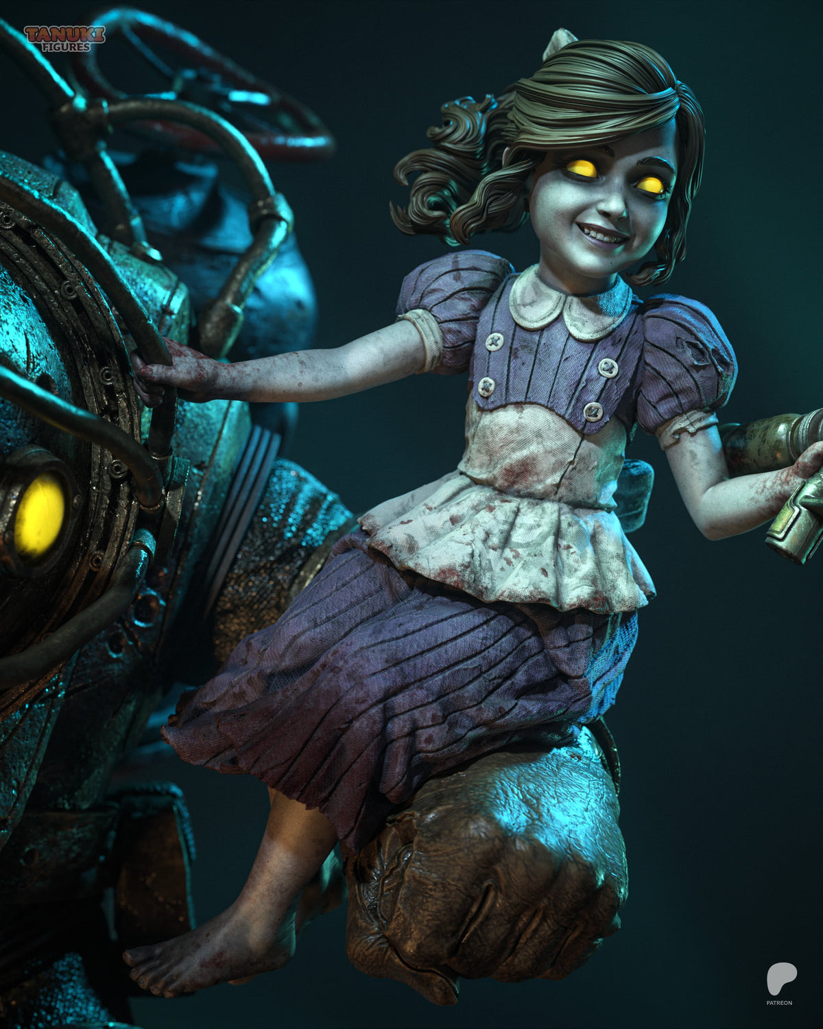 Big Daddy y Little Sister BioShock figura de resina pintada a mano - render 5 - 3D2Y Shop