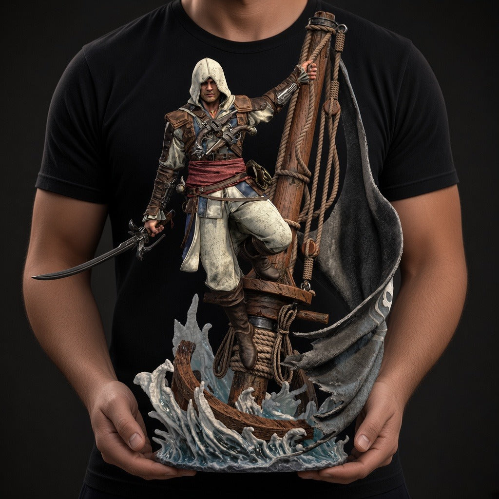 Edward Kenway Assassin's Creed Black Flag hand-painted resin statue, 1/4 scale, held in hands to show its size - 3D2Y Shop