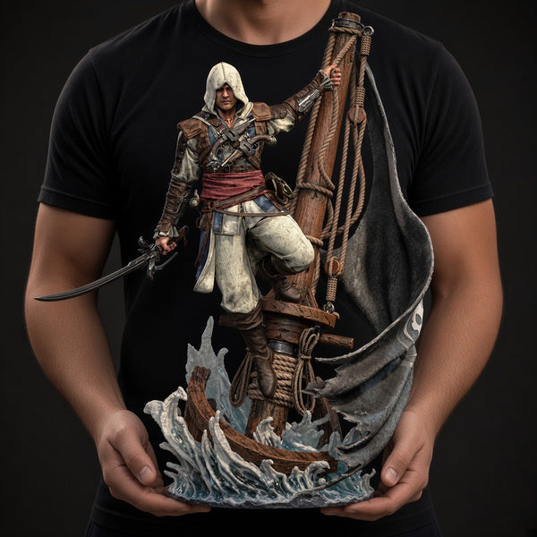 Edward Kenway Assassin's Creed Black Flag hand-painted resin statue, 1/4 scale, held in hands to show its size - 3D2Y Shop