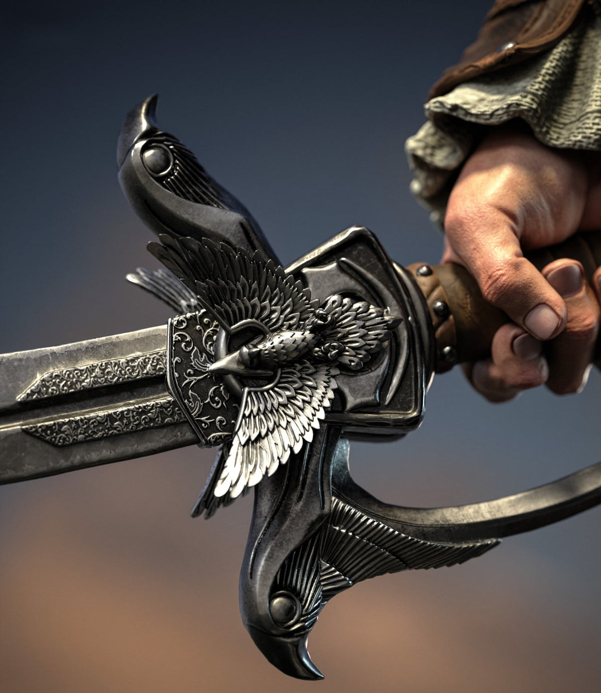 Edward Kenway Assassin's Creed statue close-up of the eagle-hilted cutlass - 3D2Y Shop