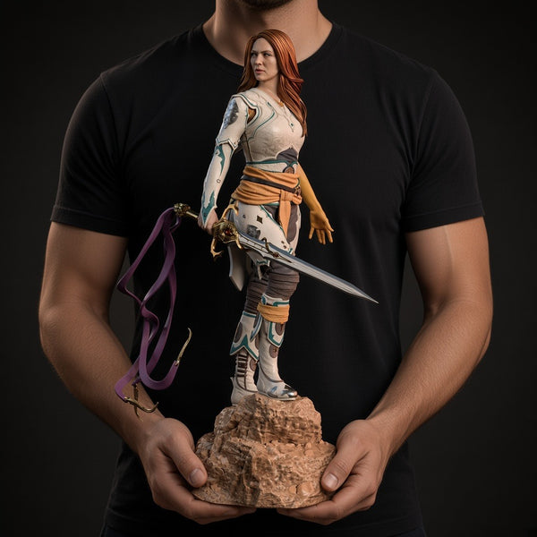 Faye God of War hand-painted resin statue, 1/4 scale, held in hands to show its size - 3D2Y Shop