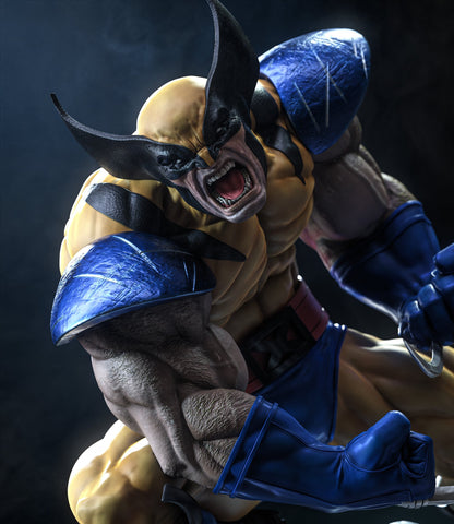 Wolverine X-Men statue close-up of the roaring face and black cowl - 3D2Y Shop