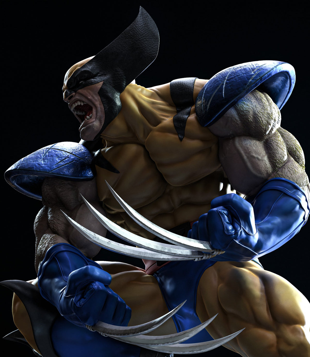 Wolverine X-Men statue close-up of the adamantium claws and blue gloves - 3D2Y Shop