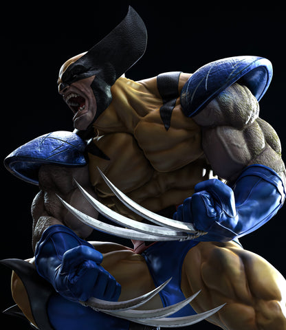 Wolverine X-Men statue close-up of the adamantium claws and blue gloves - 3D2Y Shop