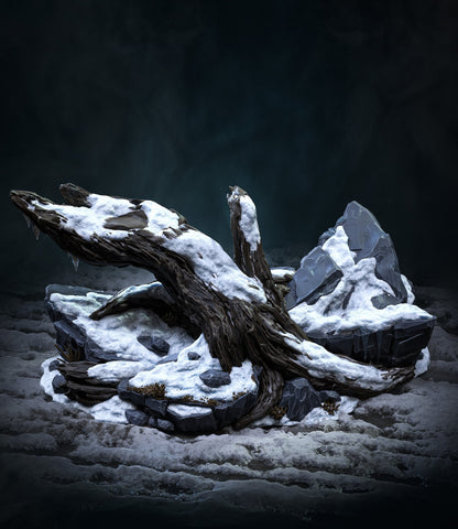 Wolverine X-Men statue snowy base with fallen tree trunk and rocks - 3D2Y Shop